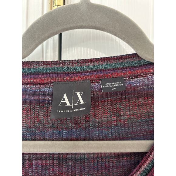Armani Exchange Red & Blue Marled Watercolor Stripe Knit Linen Blend Sweater - Picture 3 of 5